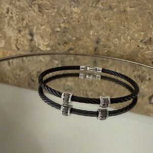 ALOR Double Barrel Bracelet w/ Black Diamonds